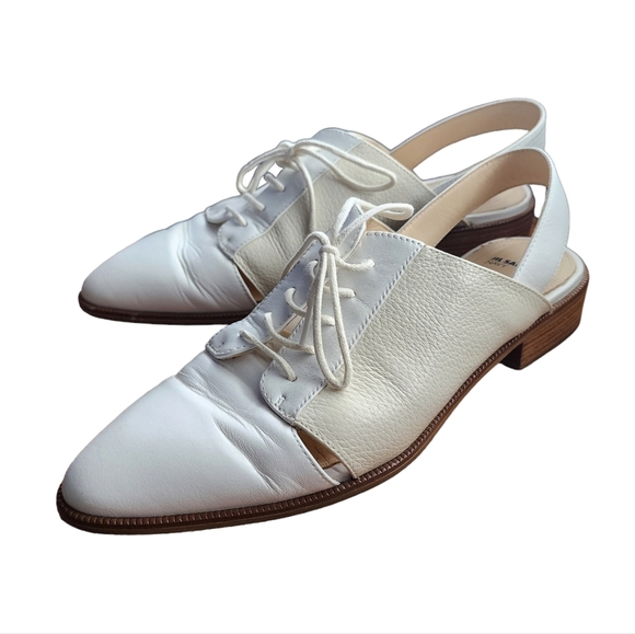 JIL SANDER NAVY White Leather sling back oxford loafers size 39